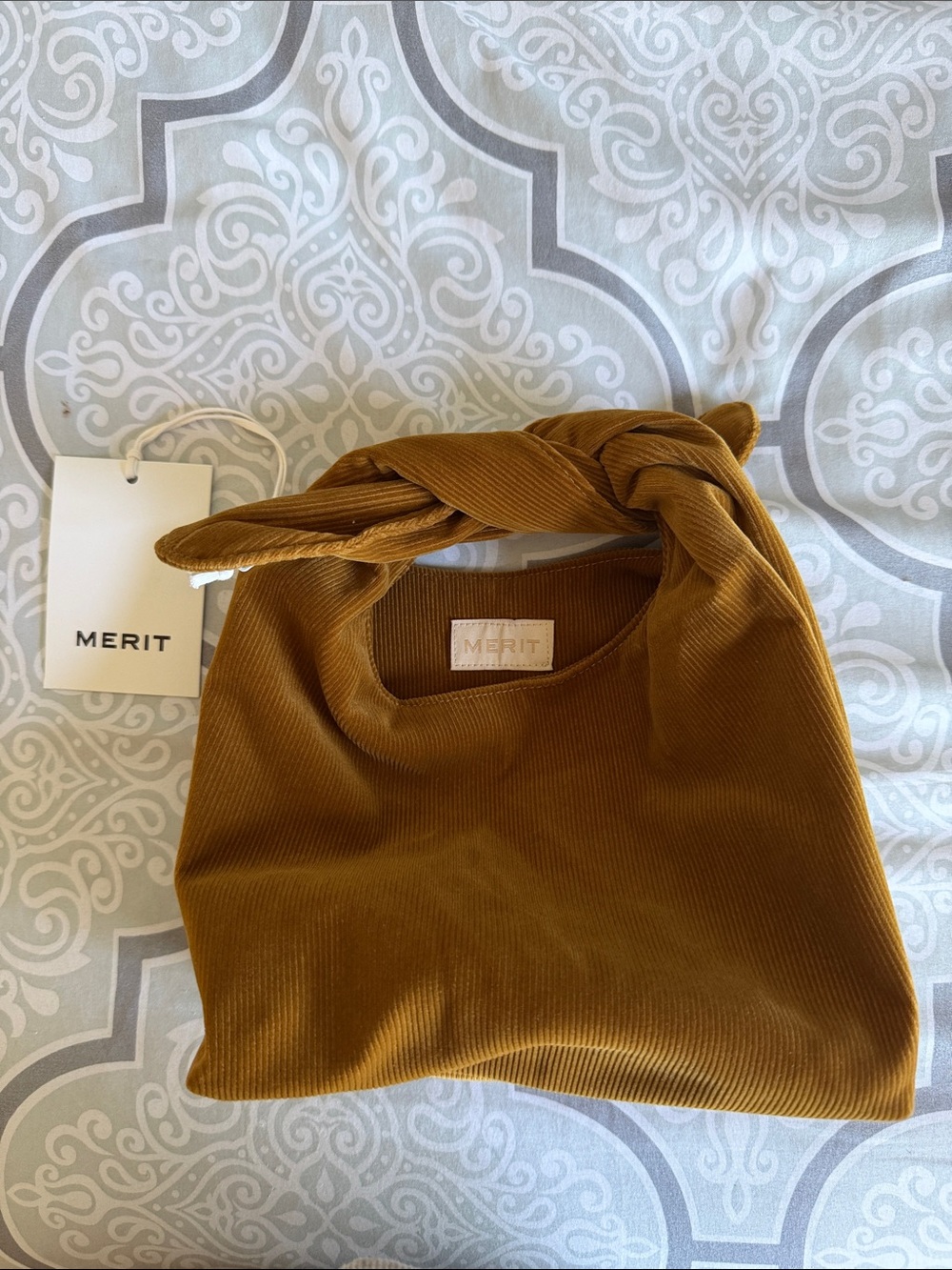 MERIT Corduroy Knot-Handle Tote in Mustard